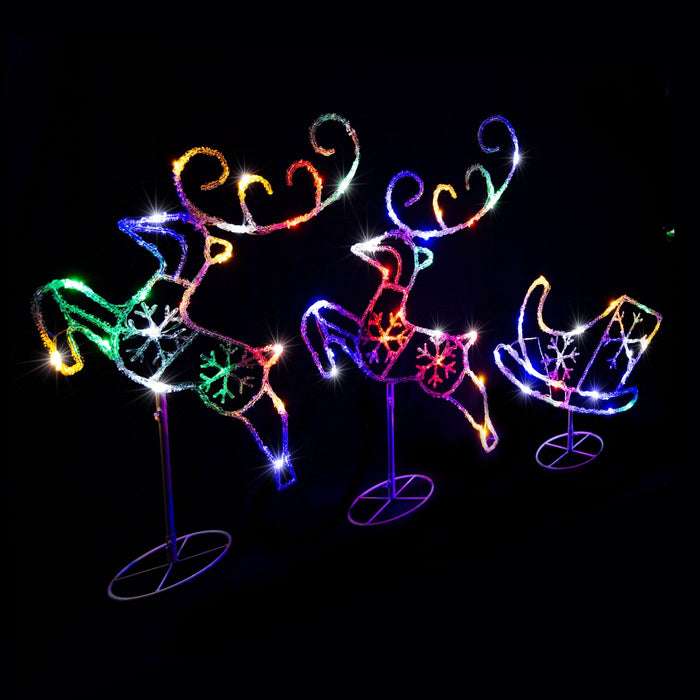 LED Acrylic Sleigh Reindeers Twinkle Multi - Christmas Factory