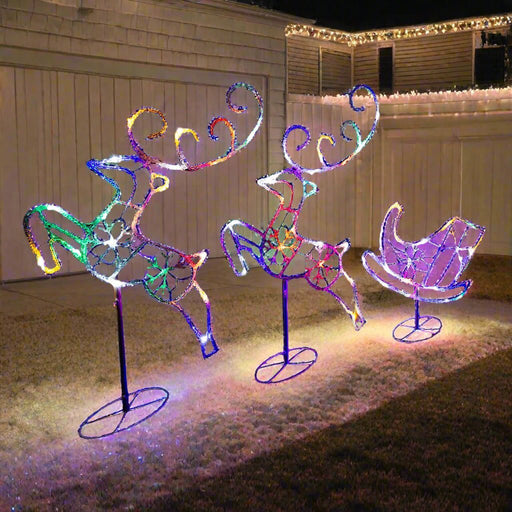 LED Acrylic Sleigh Reindeers Twinkle Multi - Christmas Factory