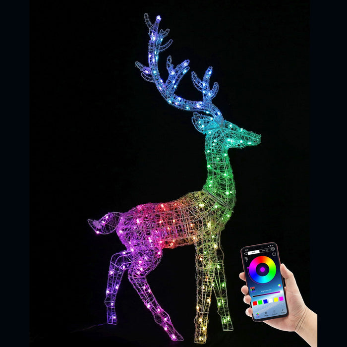 LED Lightshow Acrylic Reindeer with Bluetooth App Control – 140cm - Christmas Factory