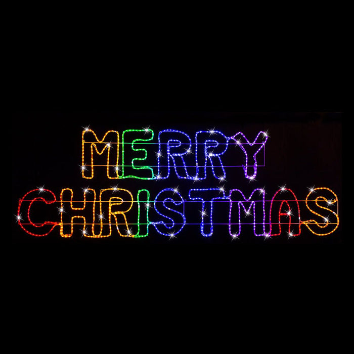 LED Merry Christmas Banner Ropelight Rainbow 270cm - Christmas Factory