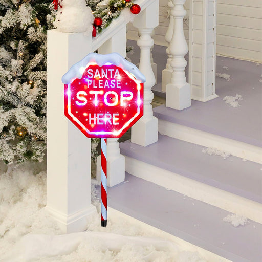 LED Stop Here Sign Multi 100cm Adjustable Height - Christmas Factory