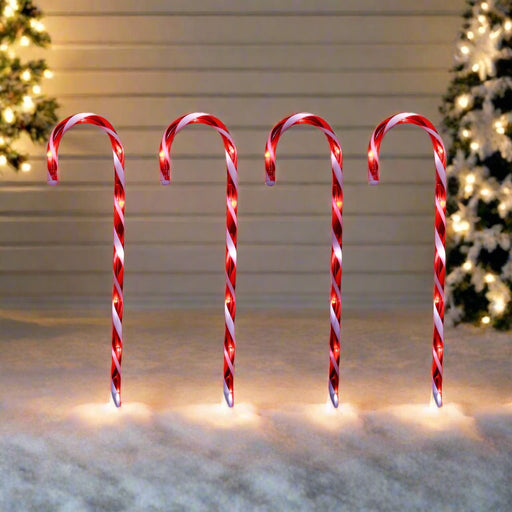 LED Timer Candy Cane Stakes Battery Operated 4pk 58cm - Christmas Factory