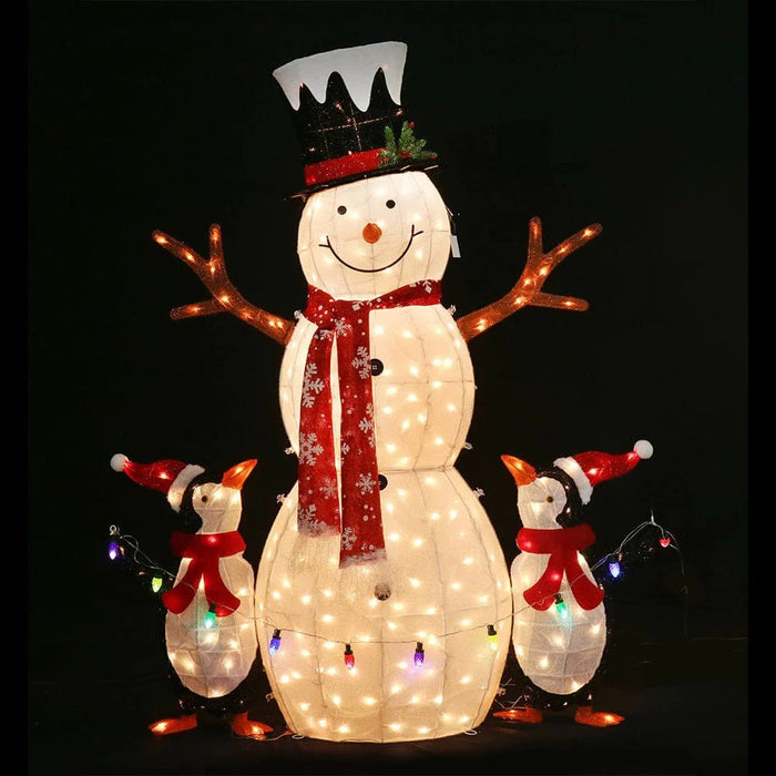 New Arrival: LED Flashing Tinsel Snowman with 2 Penguins – 250 LEDs, 150cm - Christmas Factory