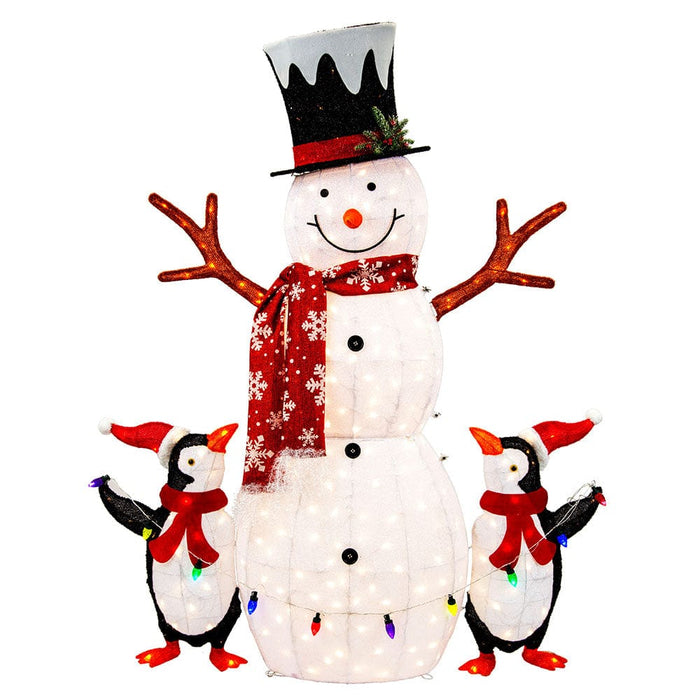 New Arrival: LED Flashing Tinsel Snowman with 2 Penguins – 250 LEDs, 150cm - Christmas Factory