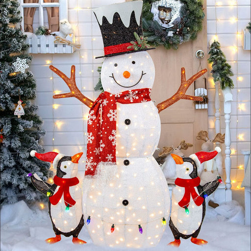 New Arrival: LED Flashing Tinsel Snowman with 2 Penguins – 250 LEDs, 150cm - Christmas Factory