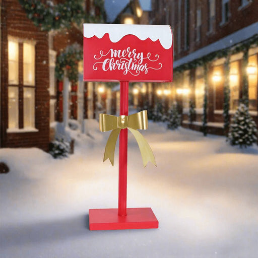 New Arrival: Mailbox on Stand with Bow – Festive Decorative Item, 73cm - Christmas Factory