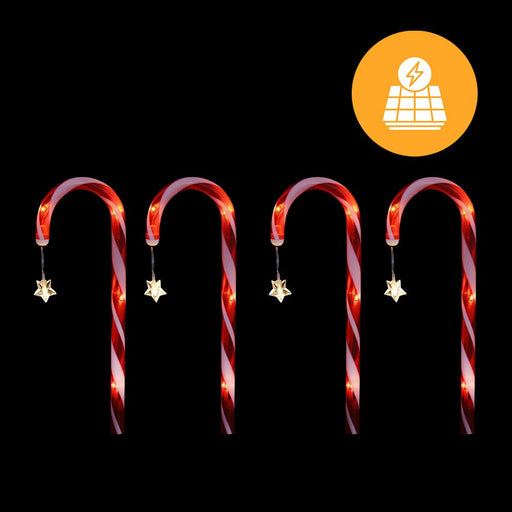 Solar Candy Canes with Stars - 4 Pack - Christmas Factory