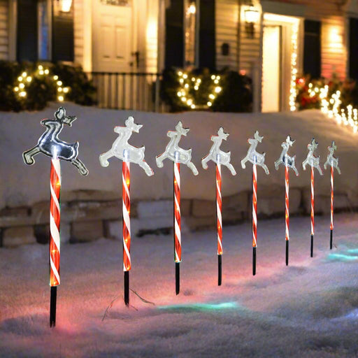 Solar LED Path Lights Reindeer – 8 Pack Cool White - Christmas Factory