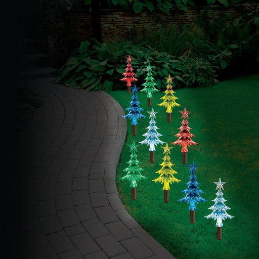 Solar Mini Tree Path Lights – 10 Pack, 24cm - Christmas Factory