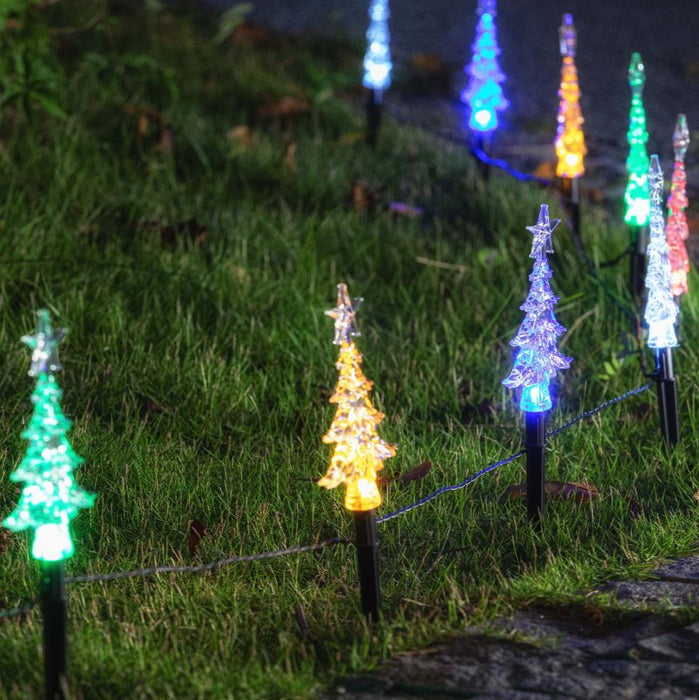 Solar Mini Tree Path Lights – 10 Pack, 24cm - Christmas Factory