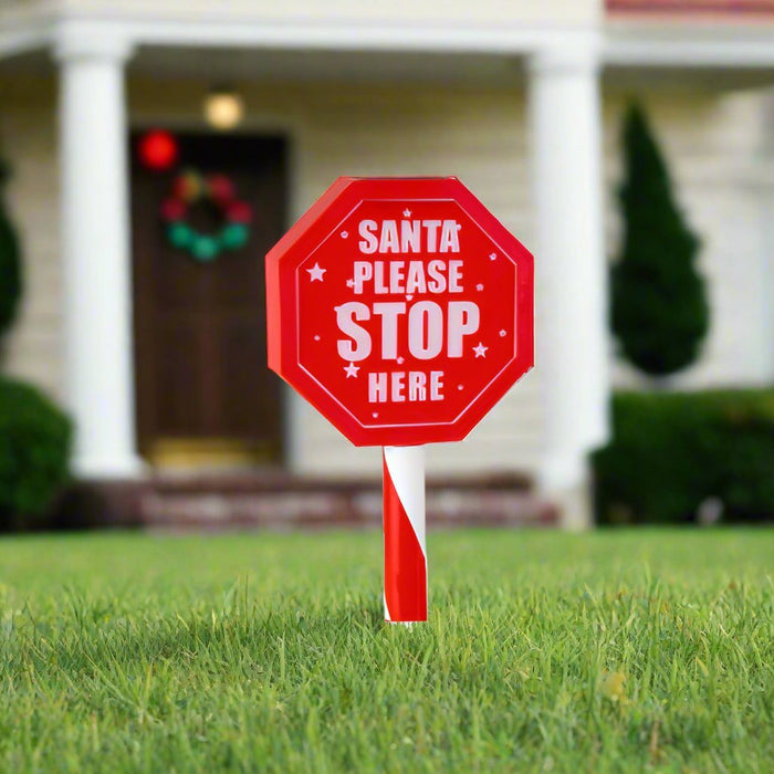 Solar Santa Stop Sign Stake 45cm - Christmas Factory