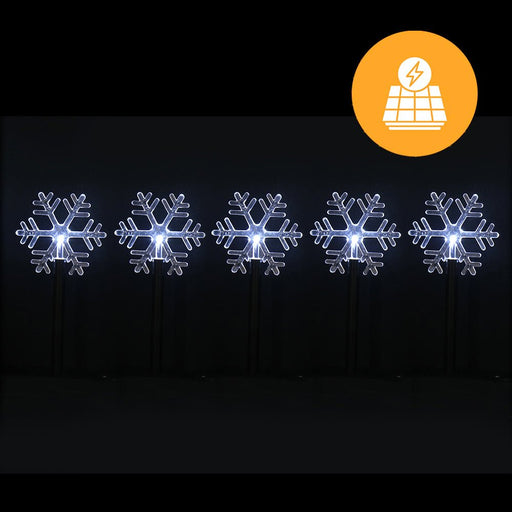 Solar Snowflake Path Lights – 5 Pack, 35cm available in 2 Colors - Christmas Factory