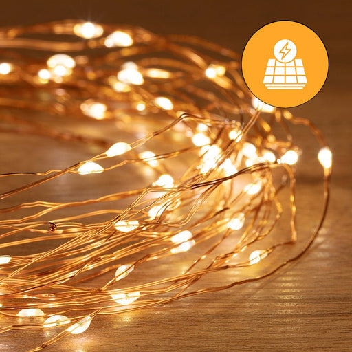 Solar + USB 200 LED Dual Use Wire Lights – 19.9m, available in 3 Colors - Christmas Factory